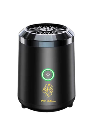 A small electronic incense burner with an Arabic design, suitable for home, office, and small cars. Rechargeable via USB port