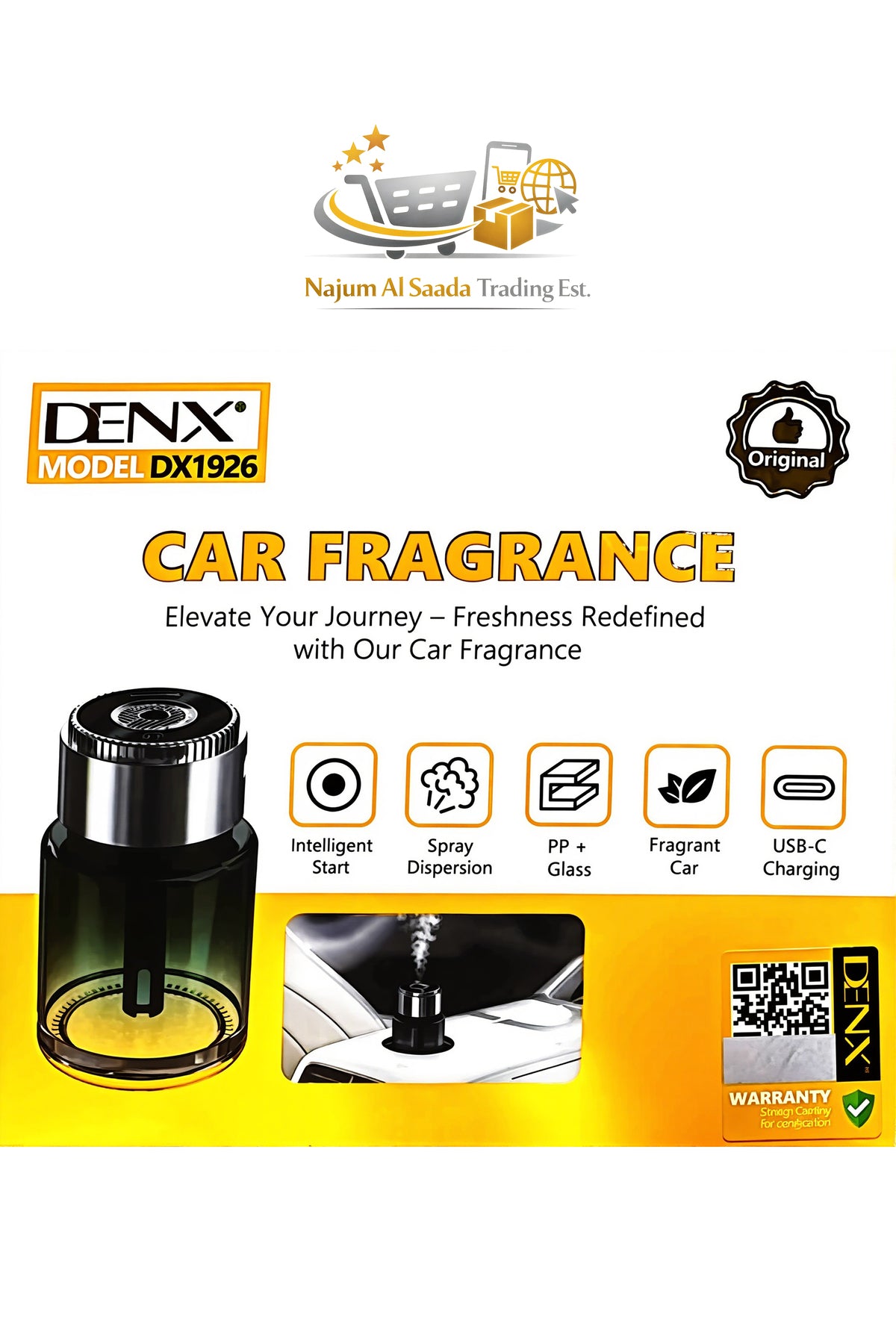 DENX Car Fragrance, Automatic Car Air Freshener USB Rechargeable Car Perfume Diffuser, DX1926