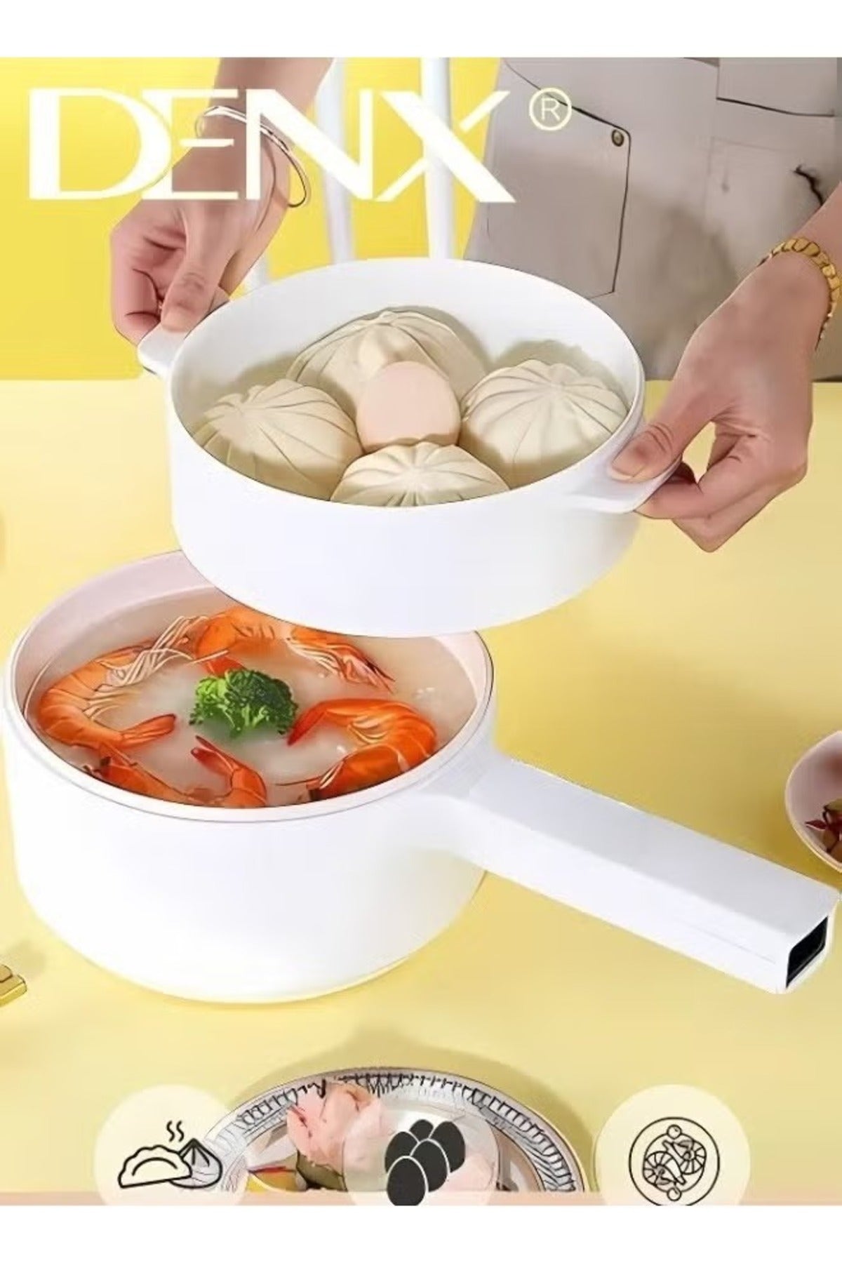 2L Electric Hot Pot with Steamer & Temperature Control, Non-Stick Multi-Use Cooker, DX1769