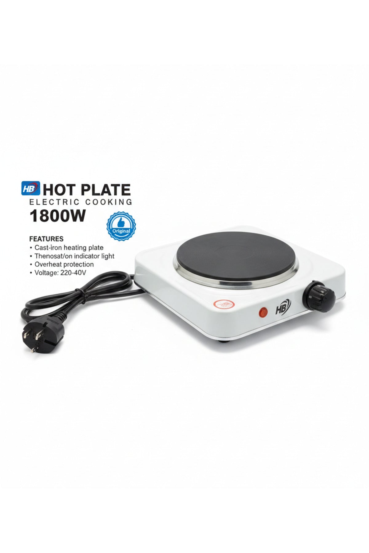 1800W Single Burner Electric Hot Plate with Adjustable Thermostat Portable Cooking WY-07C