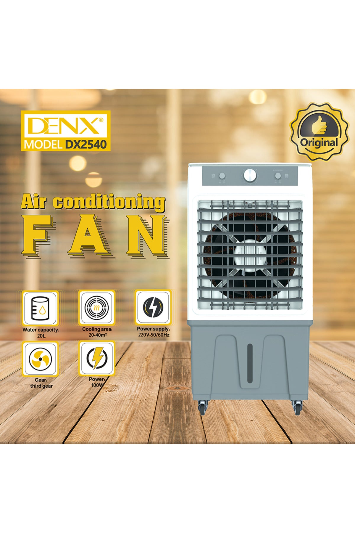 100W Electric Desert Air Cooler Fan With 20L Large Water Tank For Room Cooling, DX2540