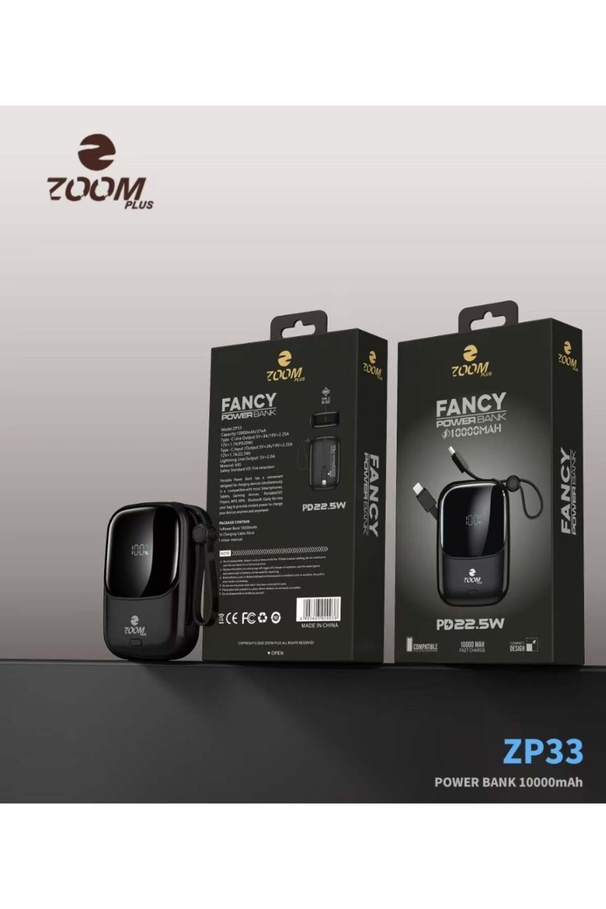 ZP33 (FANCY) 10000mAh Digital Display Fast Charge Power Bank 22.5W - Black