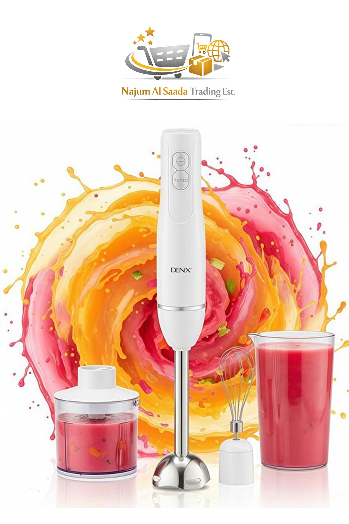 4-in-1 Electric Hand Blender, Stick Blender with 500ml Chopper, Inox Whisk & 700ml Cup, DX3211