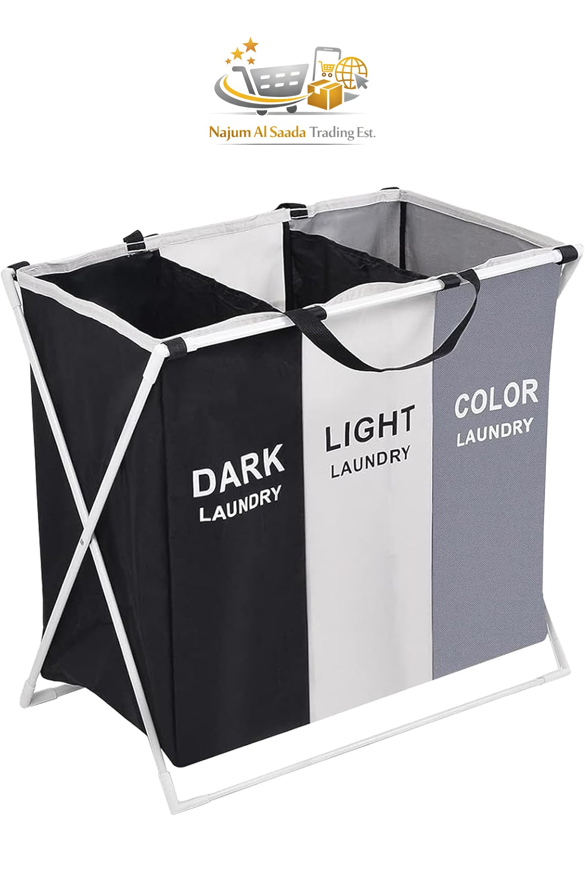 Laundry Basket for Clothes 3 Setions Storage Basket for Dirty Clothes Clothes Sorter Bin, white/grey