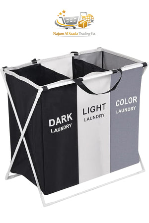 Laundry Basket for Clothes 3 Setions Storage Basket for Dirty Clothes Clothes Sorter Bin, white/grey