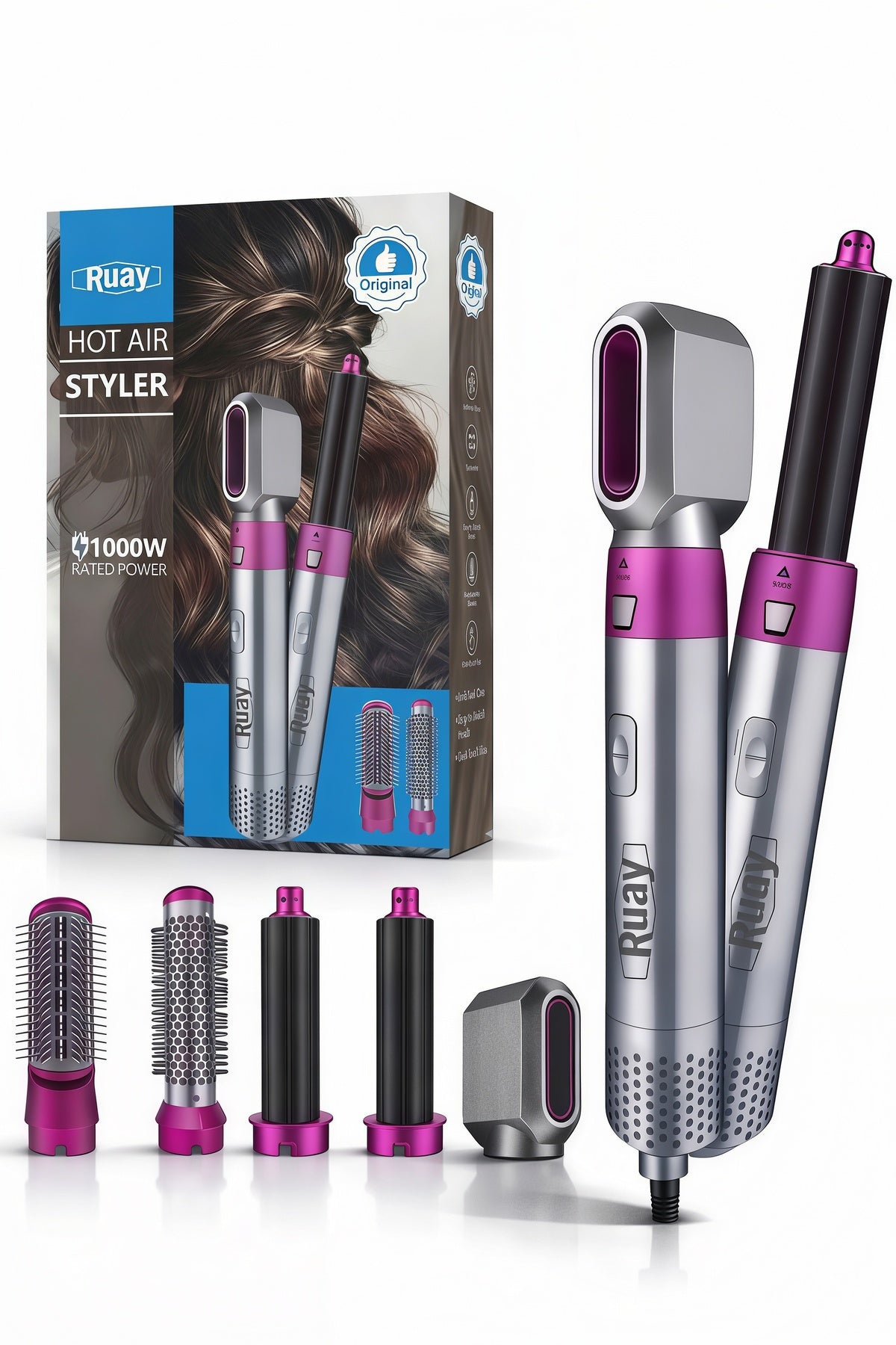 1000W Hot Air Styler Hair Dryer Brush Curling Iron Hair Styling Tool with Curling Barrels RA37