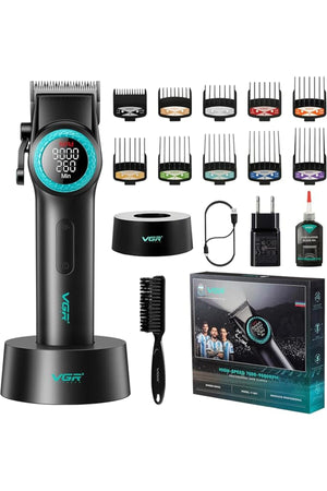 V-001 Professional Cordless Hair Clippers, Carbon Steel Blade, 9000rpm, LED