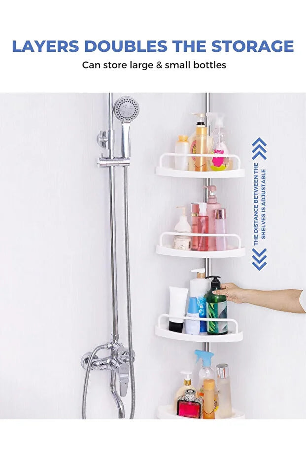 4-Tier Adjustable Bathroom Corner Shelf Organizer, Telescopic Corner Storage Rack, Shower Caddy Shelf, Bathroom Accessories Organizer, Space Saving Corner Rack