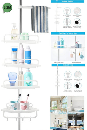 Adjustable 4 Tier 3.2M Corner Storage Rack Bathroom Shower Rustproof Organizer Wall Hanging Shelf