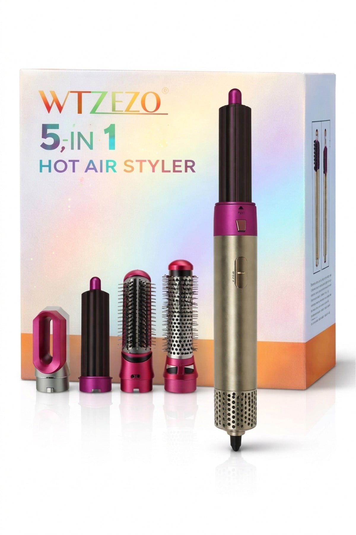 WTZEZO 5-in-1 Hot Air Hair Styler 1000W,Hair Dryer, Curler & Volumizing Brush with 5 Attachments Z14