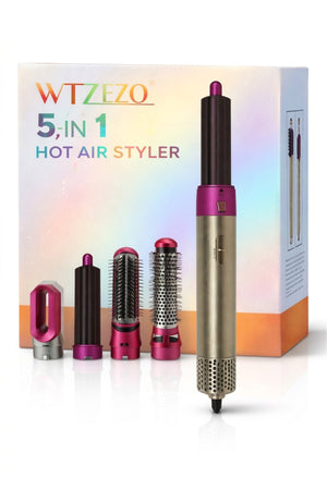 WTZEZO 5-in-1 Hot Air Hair Styler 1000W,Hair Dryer, Curler & Volumizing Brush with 5 Attachments Z14