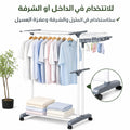 3-Tier Foldable Clothes Drying Rack with Wheels, Adjustable Height 90-124 cm, Portable Laundry Drying Stand, Mobile Garment H