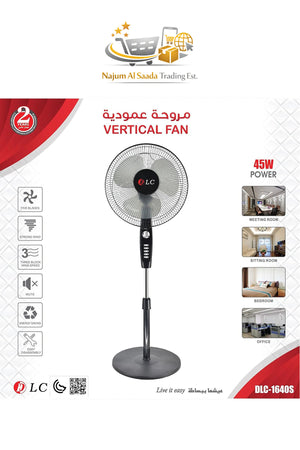 DLC 45W Vertical Stand Fan, 3 Blade Pedestal Fan, 3 Speed Control, Windy, Energy Saving, DLC-1640S