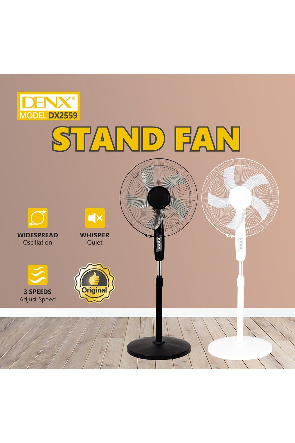 16-Inch Floor Stand Pedestal Fan, Adjustable Height, 3 Speeds, Silent Operation DX2559