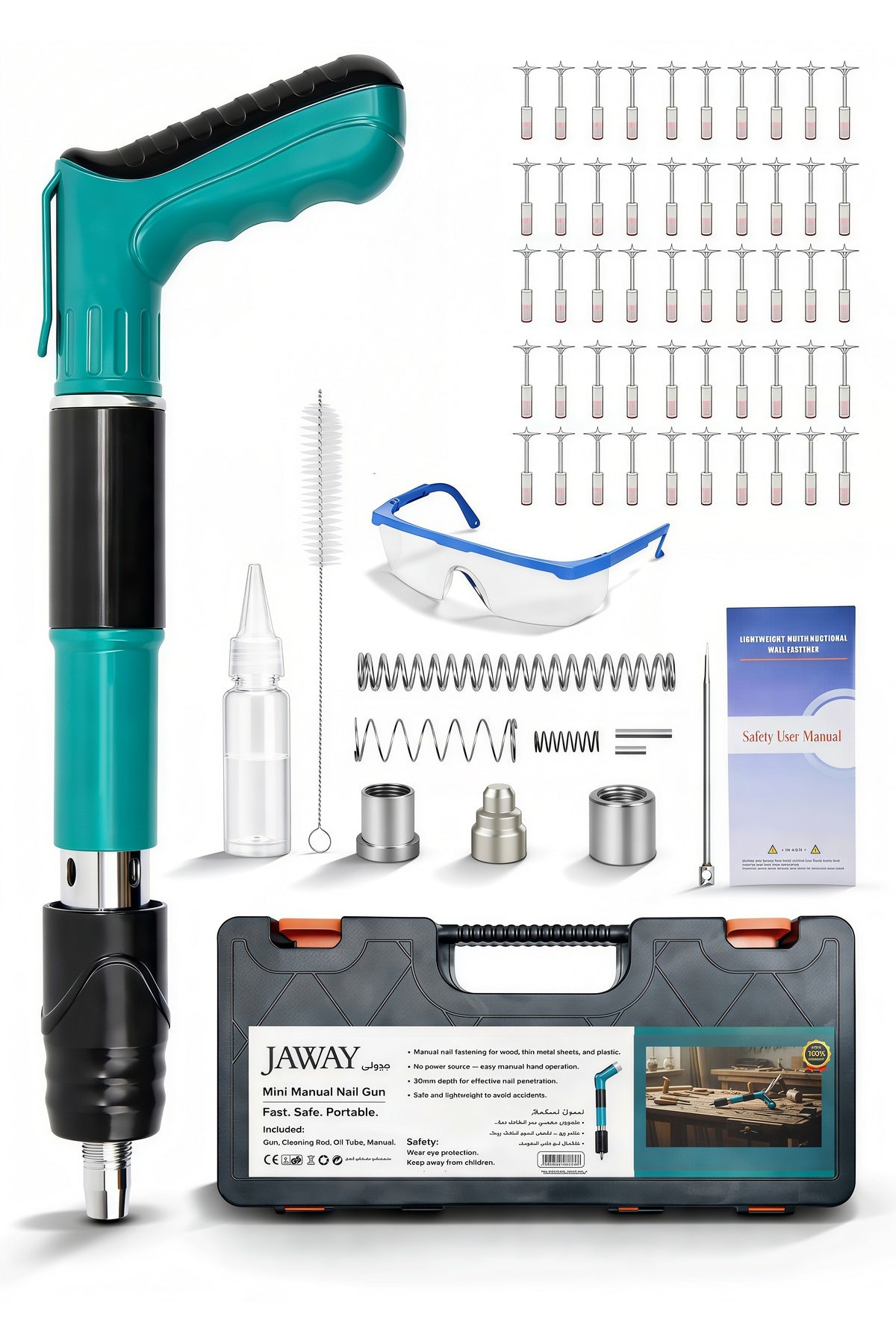 High Pressure Air Pneumatic Nail Gun with 50 Aluminium Nails, Manual Steel Nail Gun