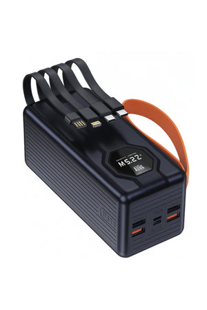 CE-06 50000 mAh Dual-Ports Power Bank 22.5 W PD Fast Charging – 120 W Output, Built-in Cables, Bla