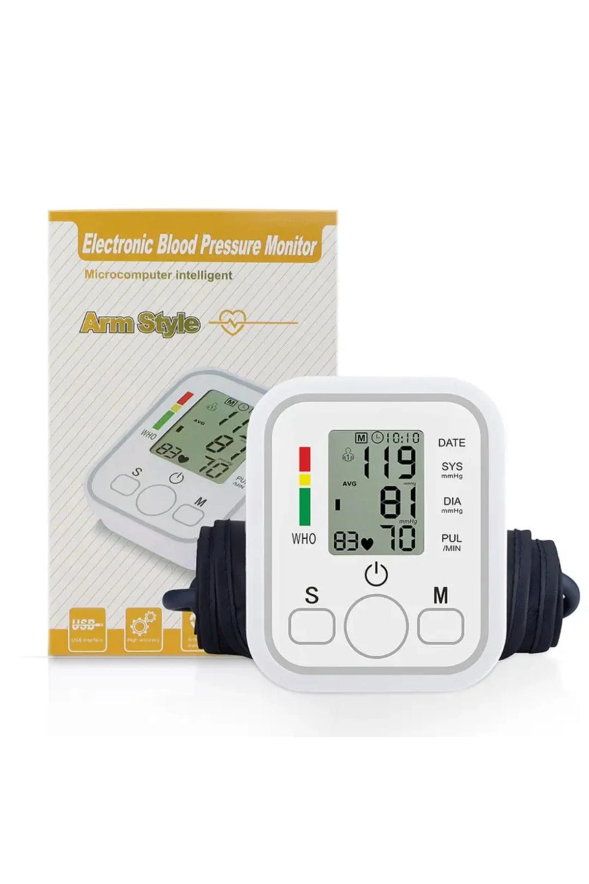 Electronic Arm Style Blood Pressure Monitor, BP Machine with Heart Rate & Pulse Measurement