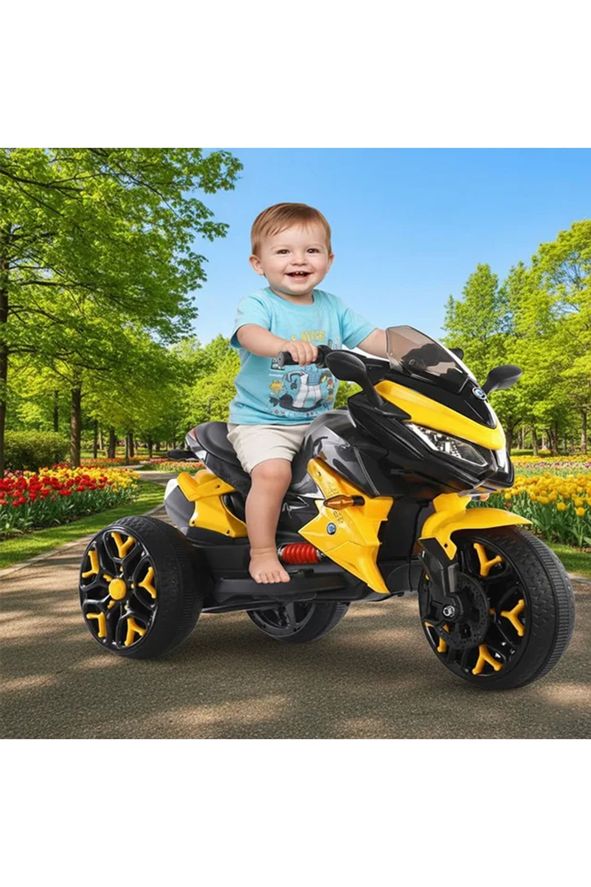 12V Kids 3 Wheels Electric Ride On Motorcycle with Bluetooth, MP3, LED Lights Motorbike Toy BM2203