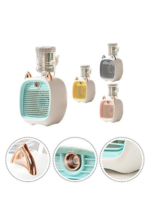 2-in-1 Humidifier Portable Cat Ear Air Cooler Fan 1200ml, 3 Speeds, Rechargeable