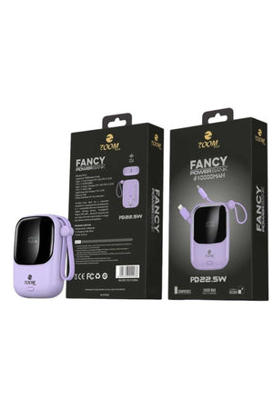 10000mAh Power Bank with Digital Display and 22.5W Charging Power with Built-in Type-C and iPhone Cable