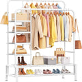 EXTRA Home Clothe Rack Double Rail Garment Rack Shoe Storage Metal Clothing Organizer Stand EX-85742