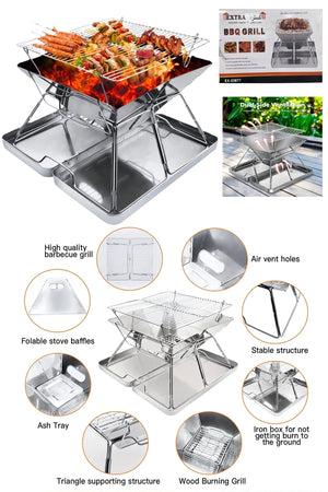 EXTRA Home Foldable BBQ Charcoal Grill Fire Pit Outdoor Barbecue Camping Grill EX-83677