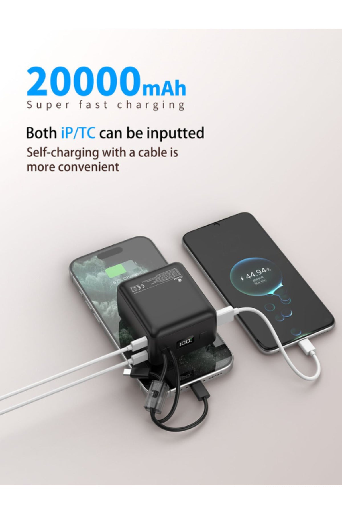 Power bank 20000mAh Wave Wired Power Bank | Fast Charging | Dual Input | Type-C & Lightning Support