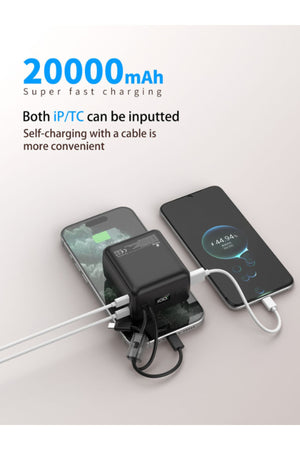Power bank 20000mAh Wave Wired Power Bank | Fast Charging | Dual Input | Type-C & Lightning Support