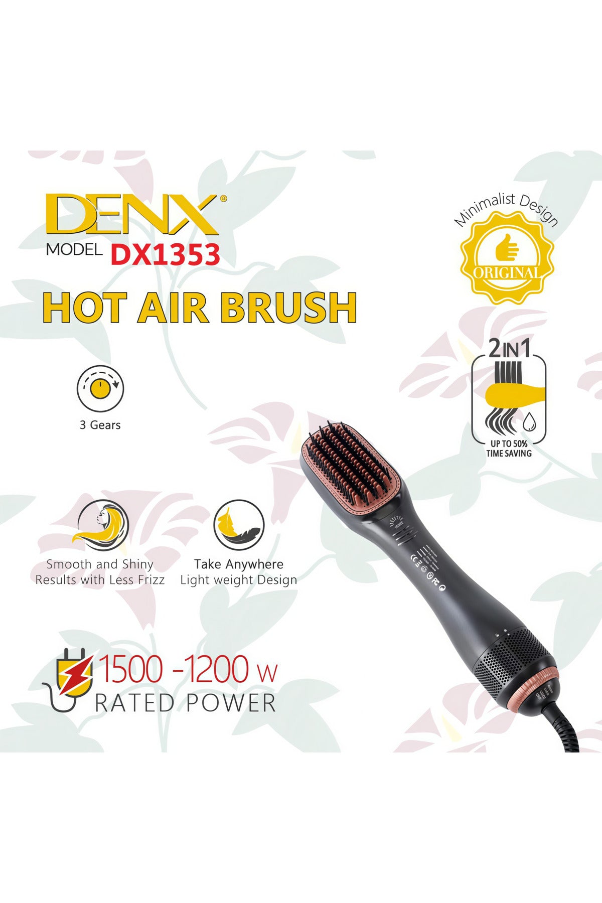 1200W-1500W 2-in-1 Hair Straightener Brush, Hair Dryer & Styler, Hot Air Hair Brush, DX1353
