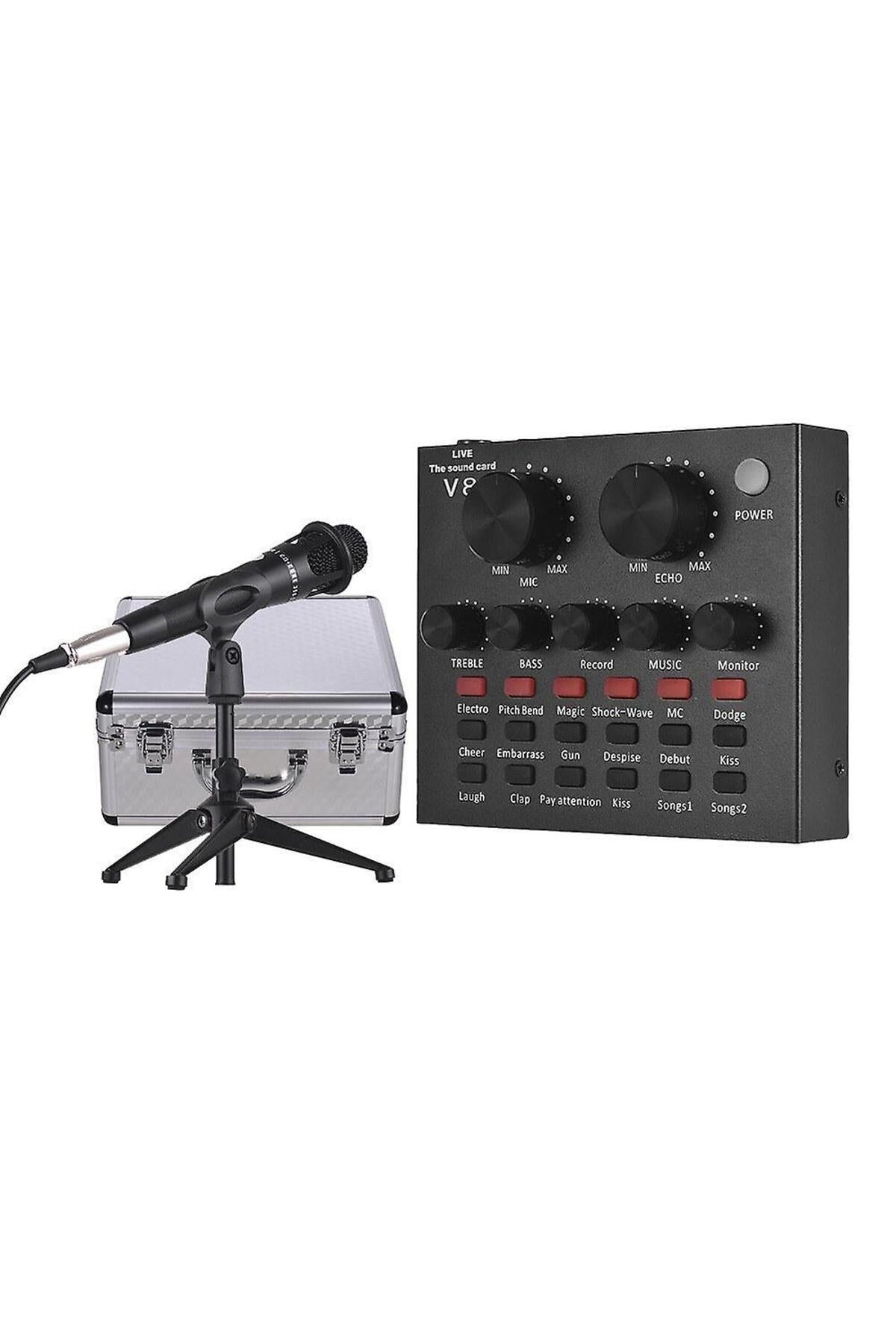 USB Sound Card Microphone Kit with Tripod & Earphone for Live Streaming, Podcast, Karaoke