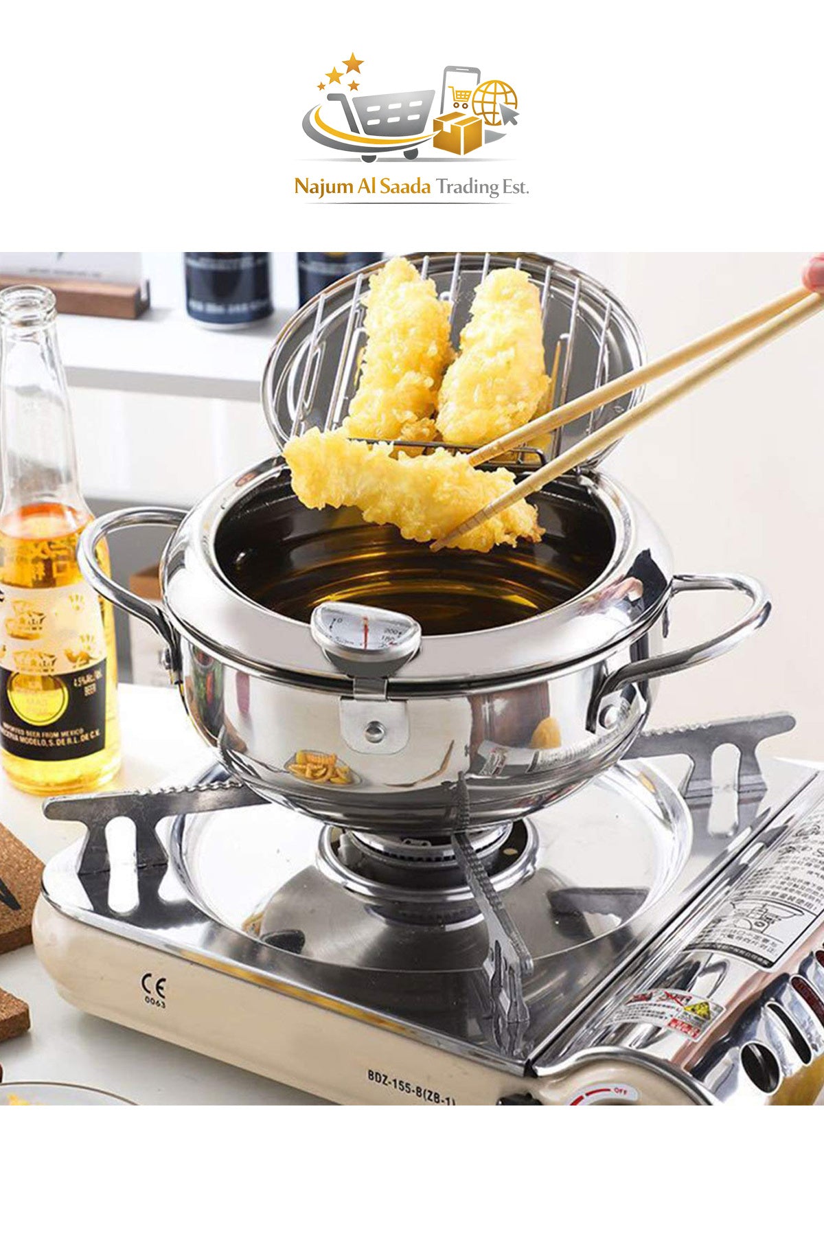 3.2L Stainless Steel Deep Fryer Pot with Thermometer, Grill Pot Oil Fryer with Lid for Cooking