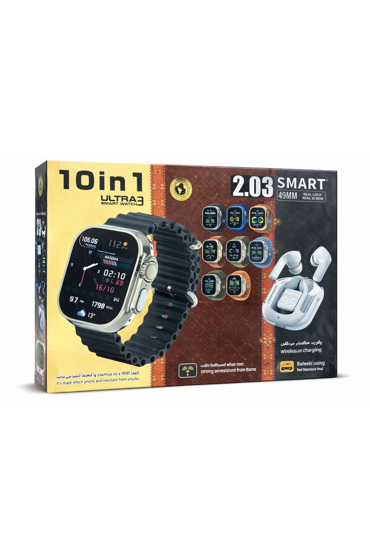 Ultra 3 Smart Watch, Fitness Tracker watch 10-in-1 Set Bluetooth Calling, Multi Strap With Earbuds