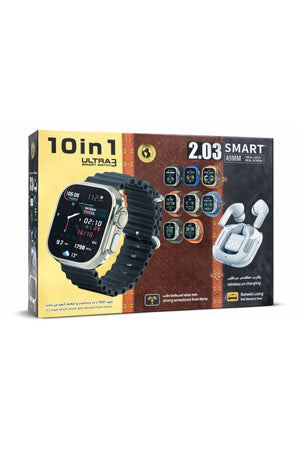 Ultra 3 Smart Watch, Fitness Tracker watch 10-in-1 Set Bluetooth Calling, Multi Strap With Earbuds