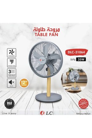 DLC 12Inch Table Top Fan, 5-Blade Quiet OscillatiDesk & Pedestal Fan for Bedroom, Grey, DLC-31064