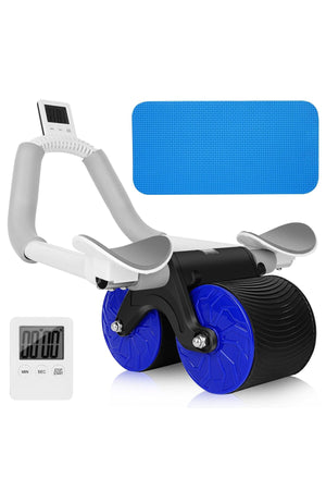 Abdominal Wheel, Automatic Rebound Fitness Roller Exercise Wheel with Knee Pad and Timer DX1784