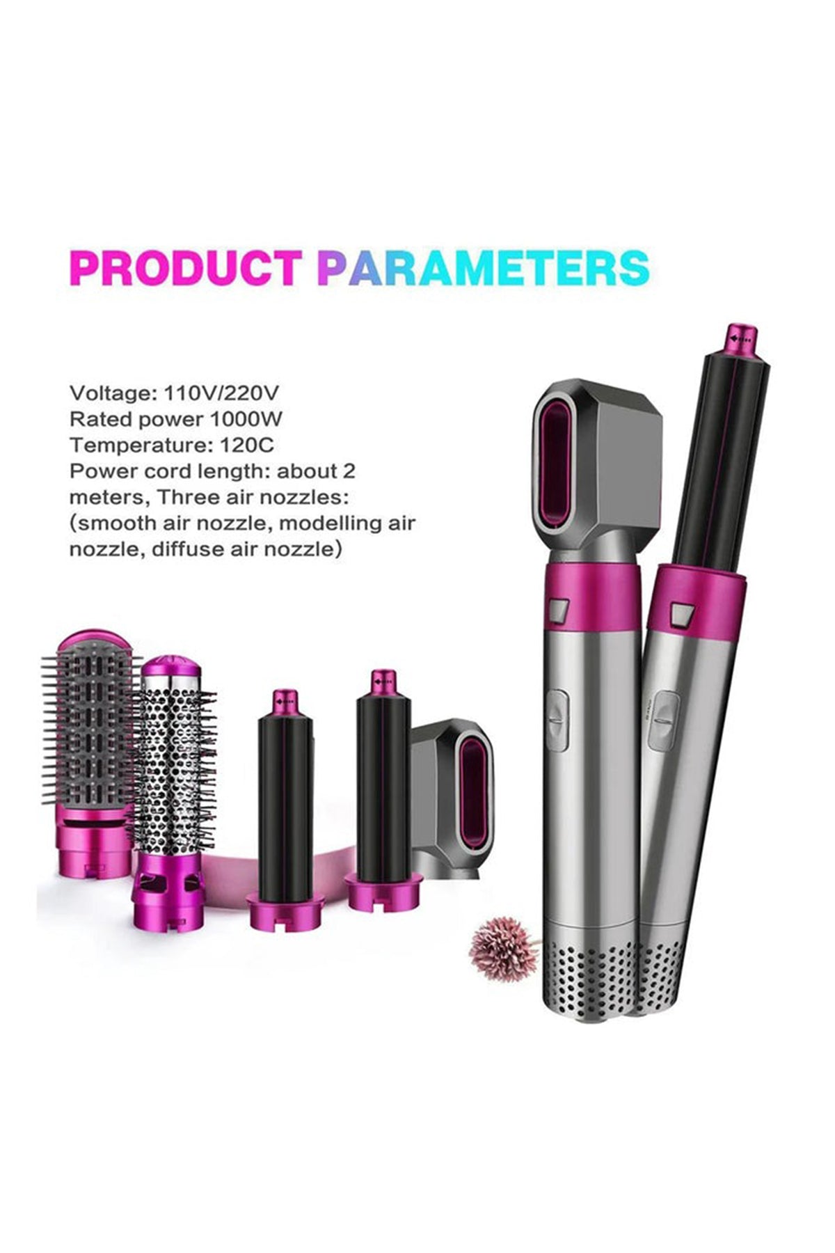 1000W Hot Air Styler Hair Dryer Brush Curling Iron Hair Styling Tool with Curling Barrels RA37