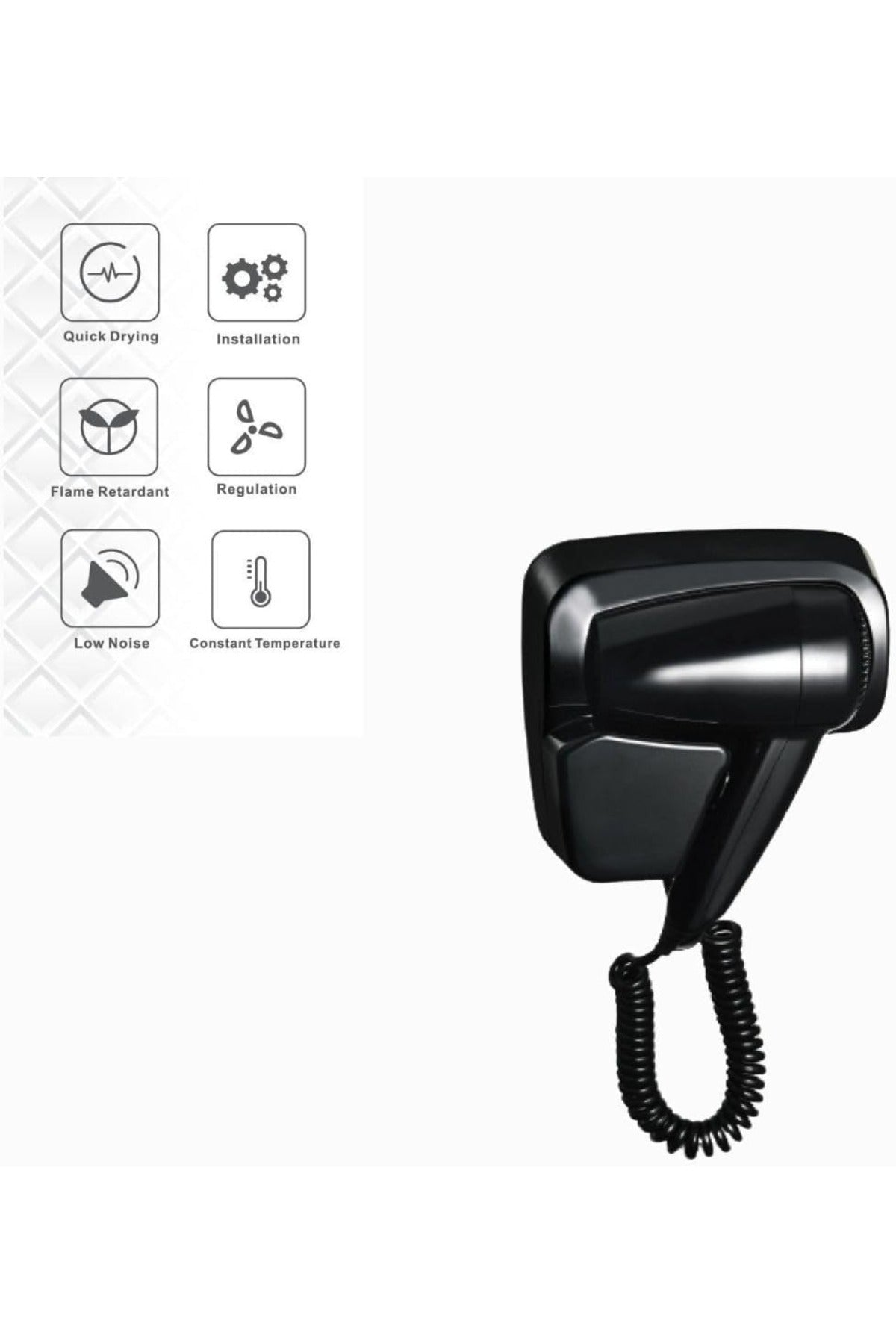 1200W Wall-Mounted Hair Dryer - Compact & Quick Drying with Wall Holder