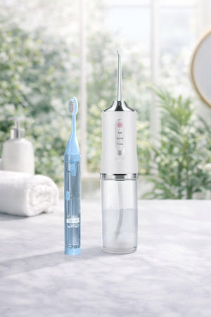 Cordless Water Flosser + Electric Toothbrush – Compact-in Water Tank – 3 Cleaning Modes