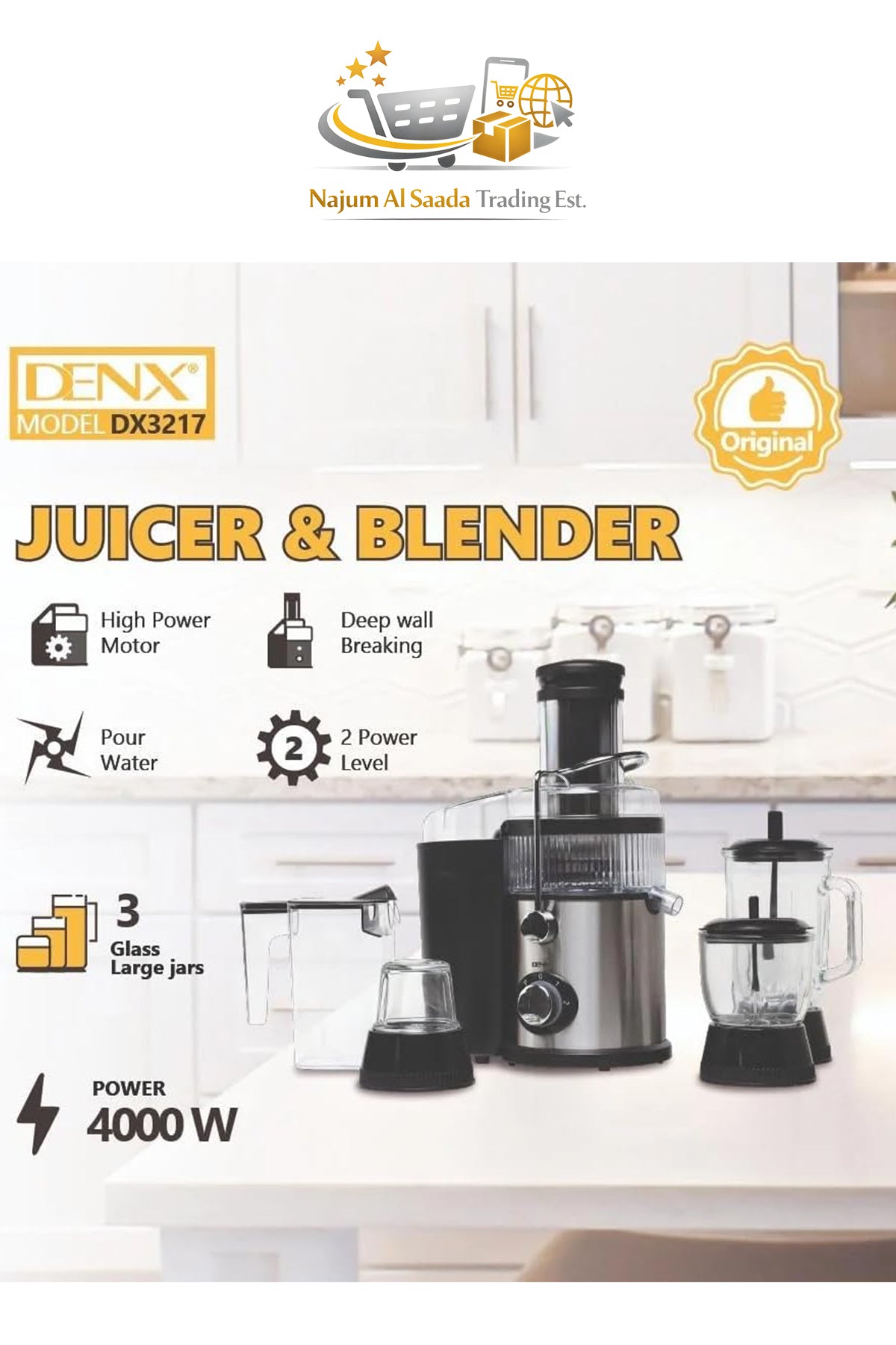 DENX 4000W Stainless Steel Blender And Juicer Set With A Food Processor Blender & Grinder, DX3217