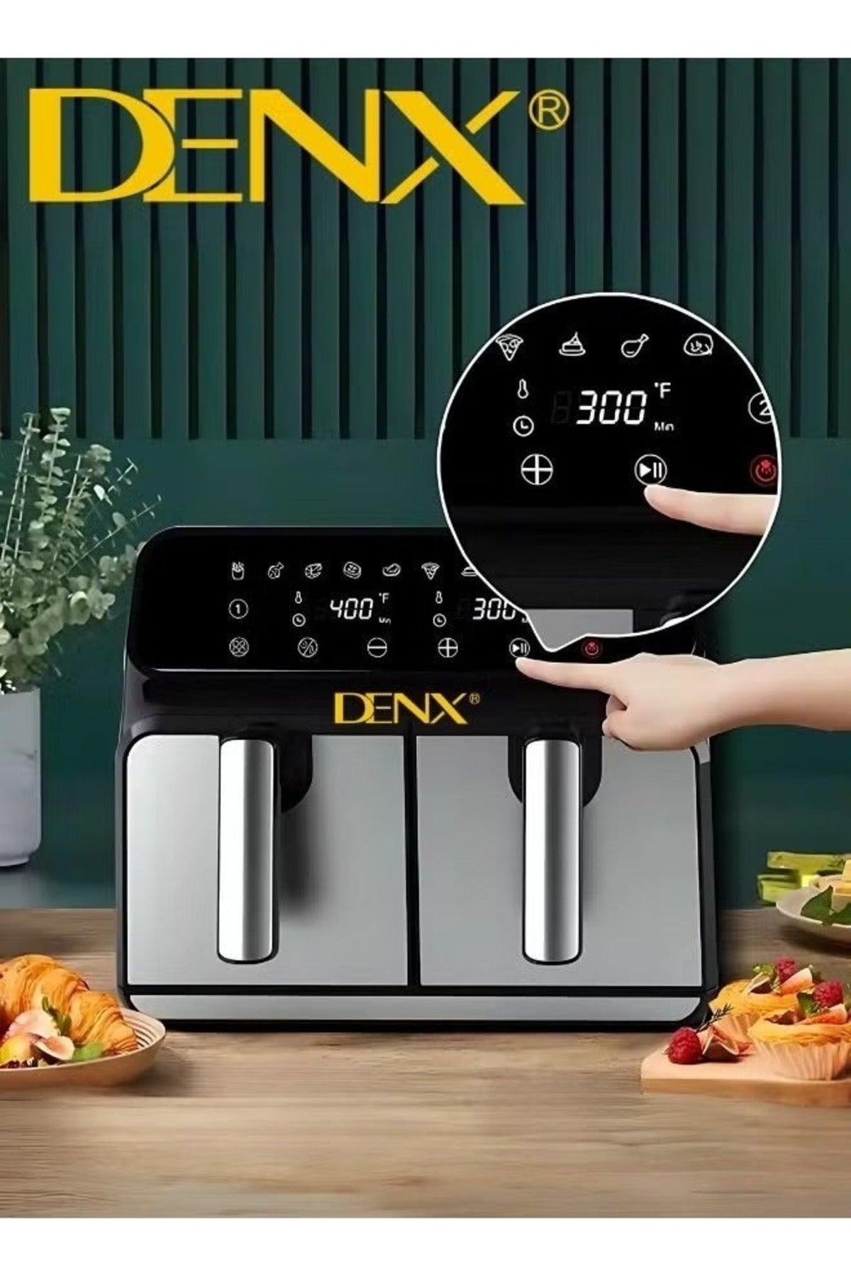 Versatile Stainless Steel Dual Air Fryer, 4L + 4L Capacity, 2 Cooking Zones