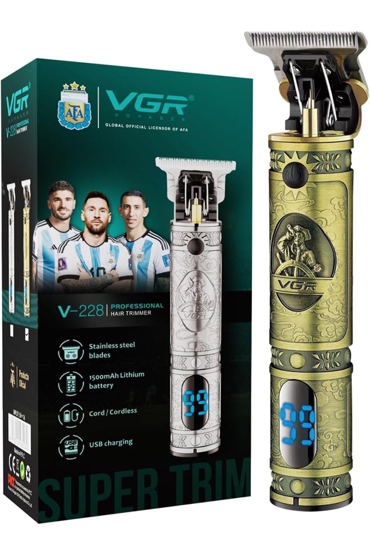 V-228 Digital Display Pro Li Outliner Electric Cordless Hair Clippers 1500mAh 180 mins Runtime