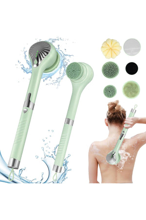 DENX Electric Back Brush for Shower, Long Handle, 360° Rotation, 6 Brush Heads, 3 Speeds, DX3721