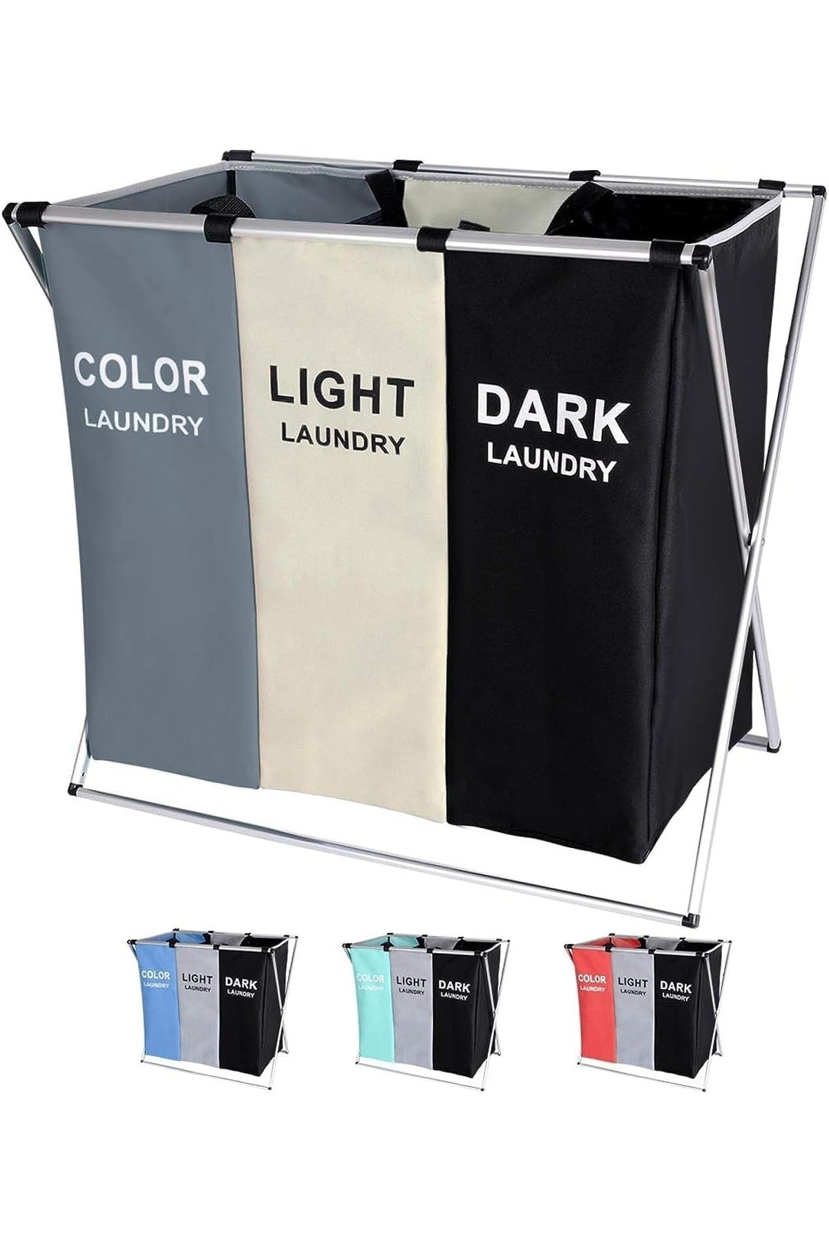 Foldable Laundry Basket for Clothes 3 Setions Storage Basket for Dirty Clothes Sorter Bin white/grey (TSU-LNDRYBAG-11BWG)