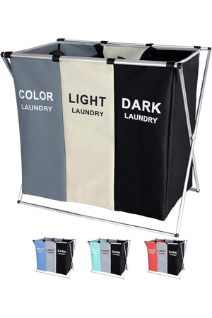Foldable Laundry Basket for Clothes 3 Setions Storage Basket for Dirty Clothes Sorter Bin white/grey (TSU-LNDRYBAG-11BWG)