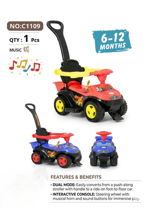 Baby Push Ride On Car Toddler Walker with Music & Steering Horn & Parental Push Handle C1109