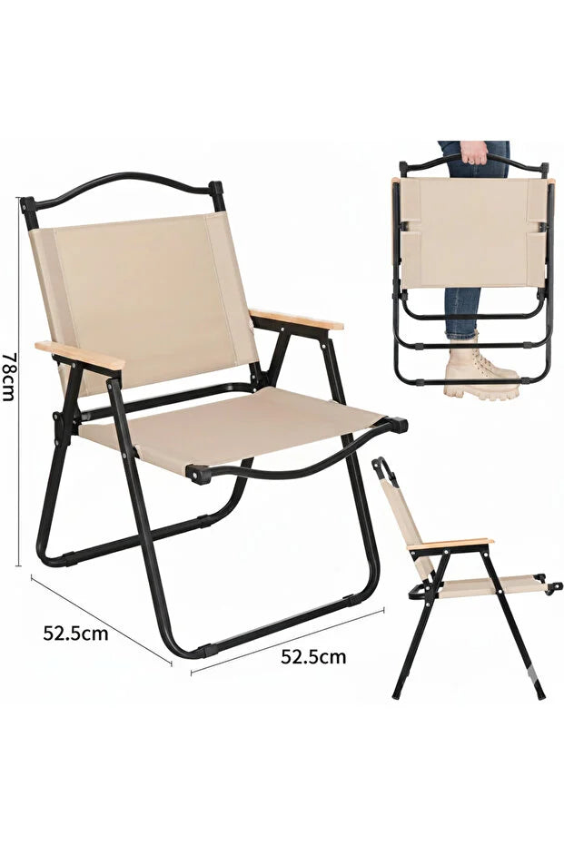 Aluminum Frame Folding Camping Chair With Armrest for Travel Picnic Beach Garden, Beige