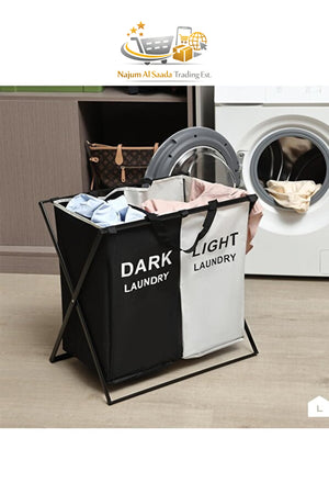 Laundry Basket for Clothes 2 Setions Storage Basket for Dirty Clothes Clothes Sorter Bin, white/grey