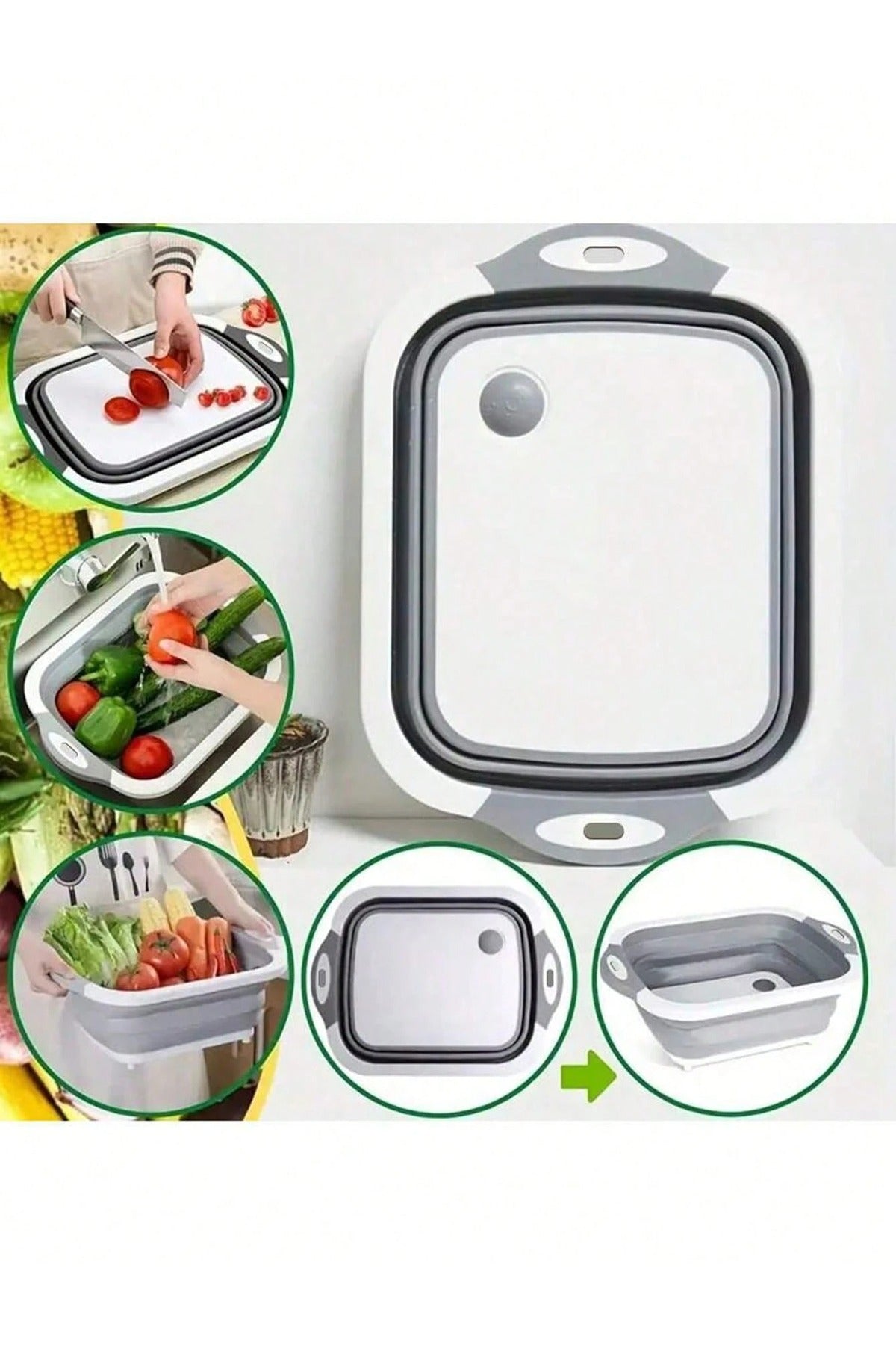 Smart Kitchen Folding Chopping Board with Drain Basket, Foldable Vegetable & Fruit Cutting Board