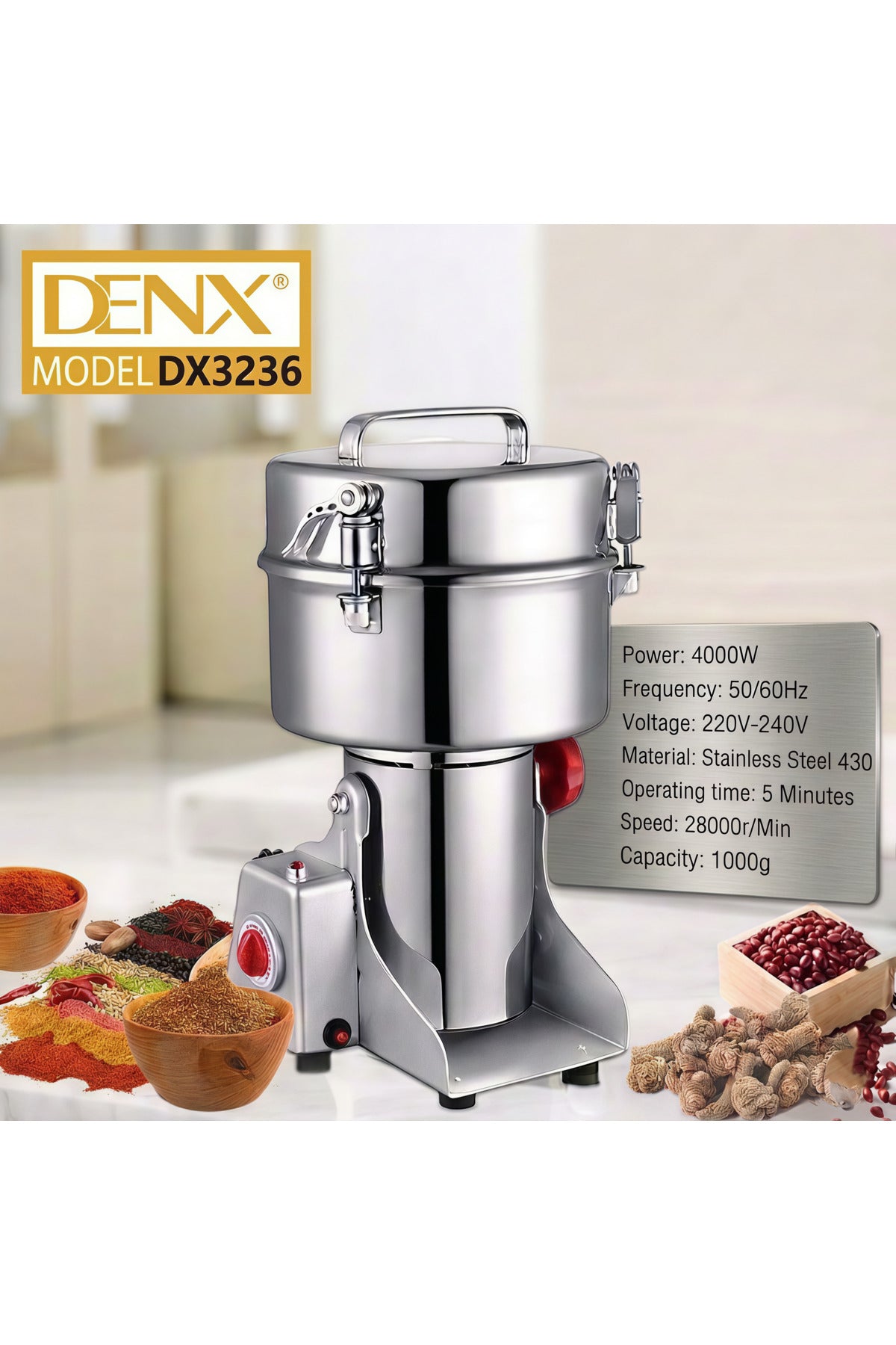 4000W Electric Coffee Grinder 1000g Using for Grinding Coffee/Beans/Spices/Grains/Nuts, DX3236