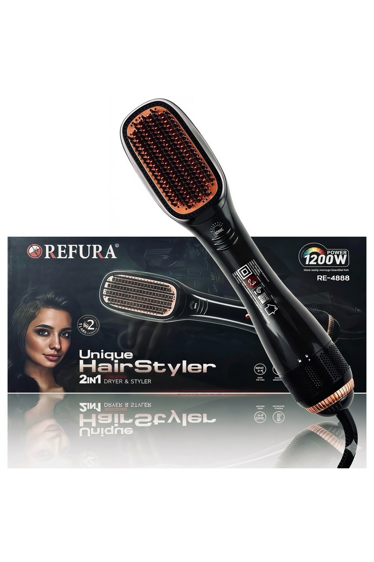 2-in-1 Hot Air Brush 1200W Powerful Hair Styler Portable Hair Dryer Re-4888